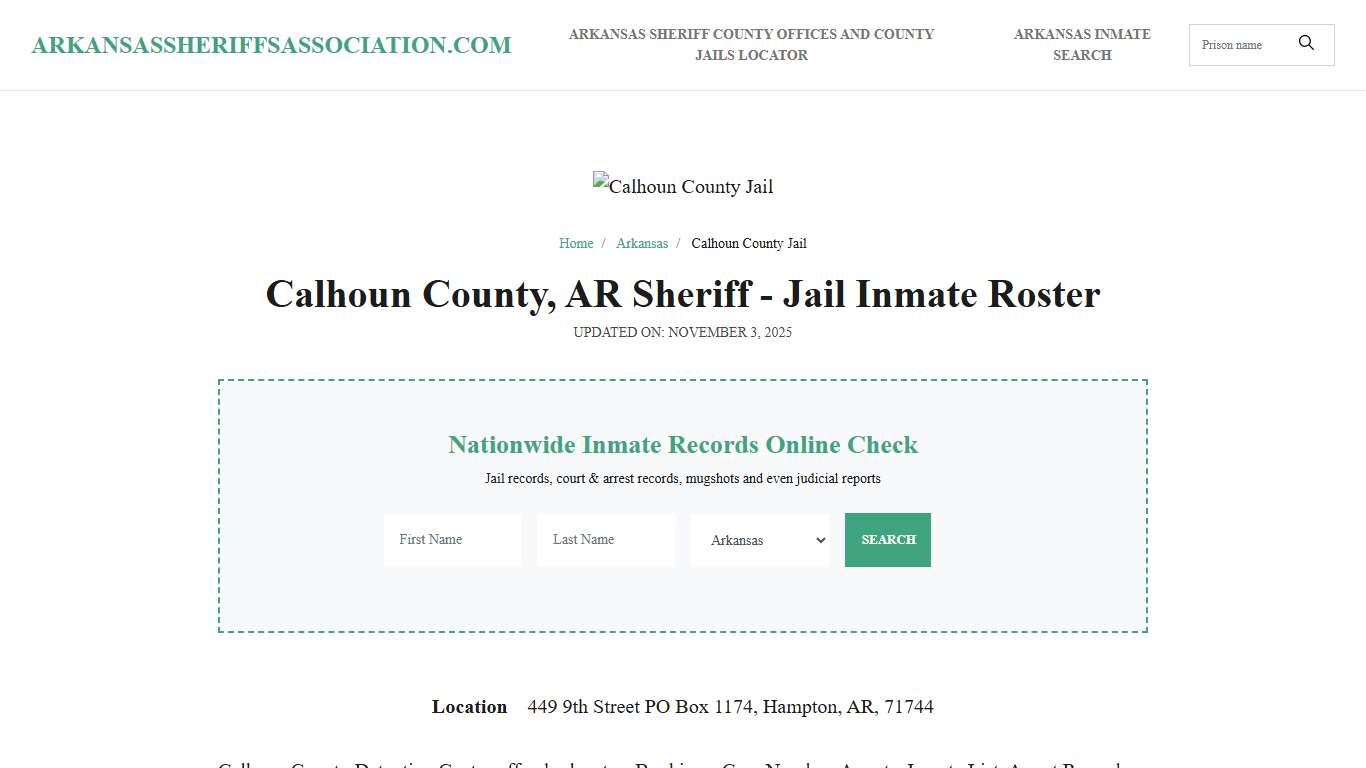 Calhoun County, AR Sheriff - Jail Inmate Roster
