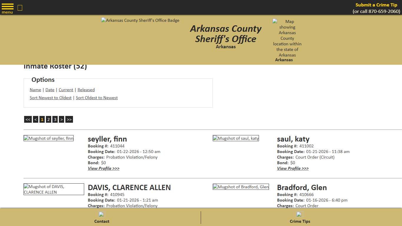 Inmate Roster - Current Inmates Booking Date Descending - Arkansas County Sheriff's Office, Arkansas